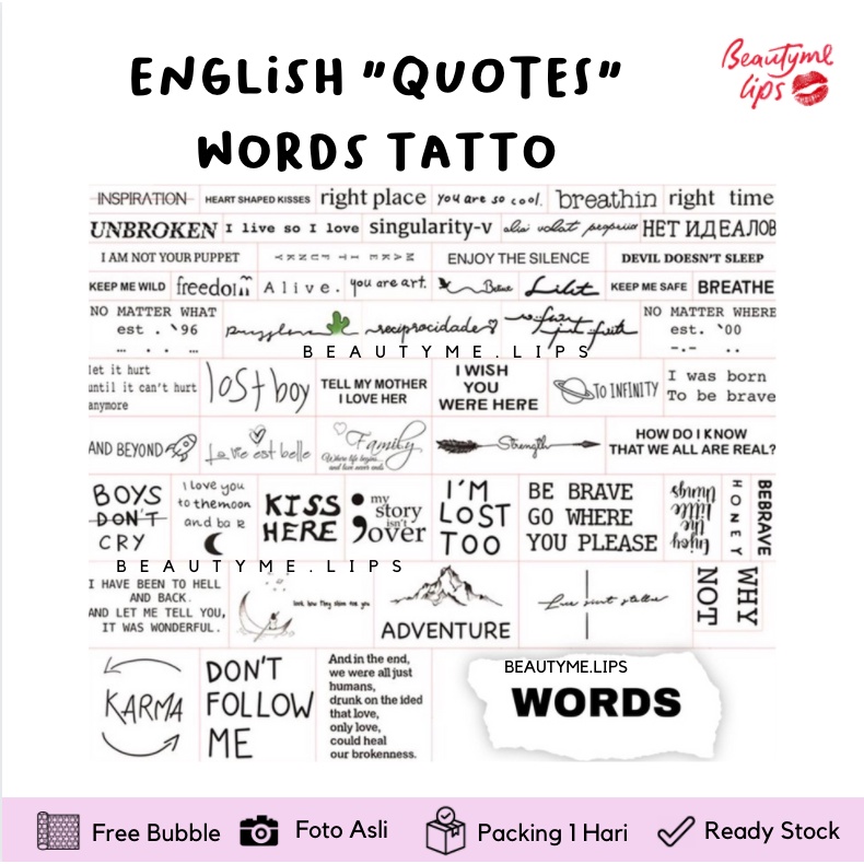 pcs english &quot;QUOTES&quot; words tatto aesthetic temporary tato badan