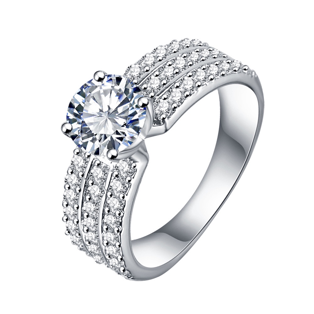 Hu Hu Hu Hu Hu Alat Bantu Pasang Kacamata♡ Cincin Wanita 3 Baris Hias Zircon Gaya Mewah Berkilau Untuk Pernikahanpestahadiah