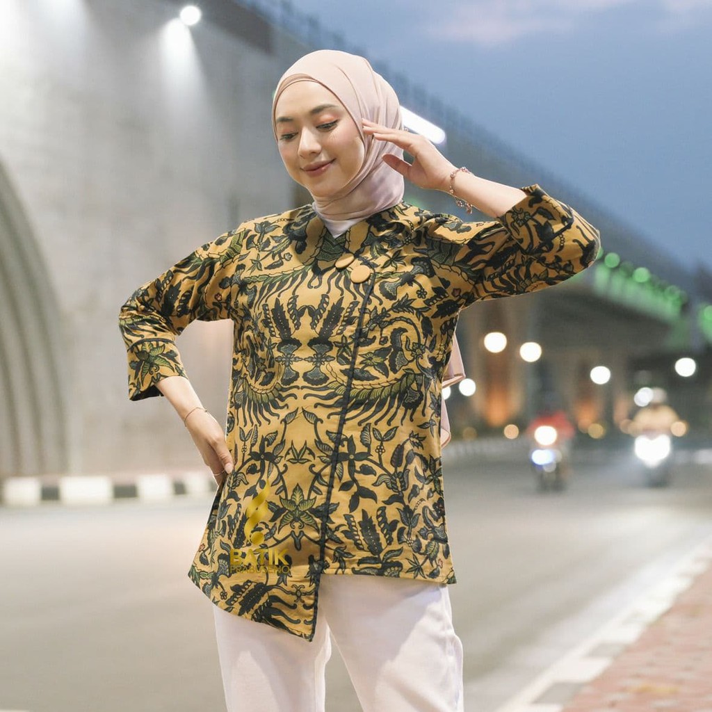 BLOUSE GALING MAS ATASAN BAJU BATIK WANITA LENGAN PANJANG  PRABUSENO MODERN PREMIUM JUMBO BIG SIZE L