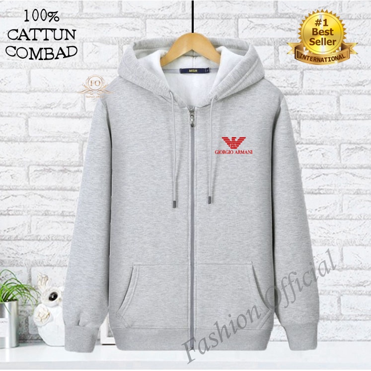 COD Jaket Zipper GA Text Merah Premium Quality / Jaket Hoodie Resleting / Jaket Pria  / Jaket wanita