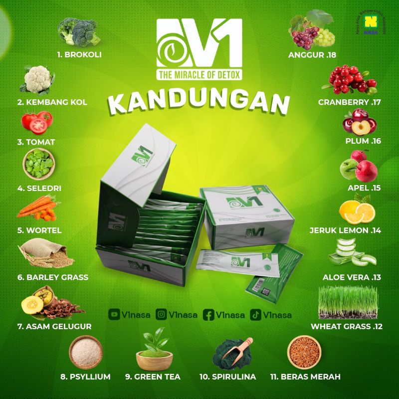 Natural Bio V1 Nasa  (isi 15 sachet) Original Minuman Fiber Melancarkan Bab Dan Gangguan Pencernaan