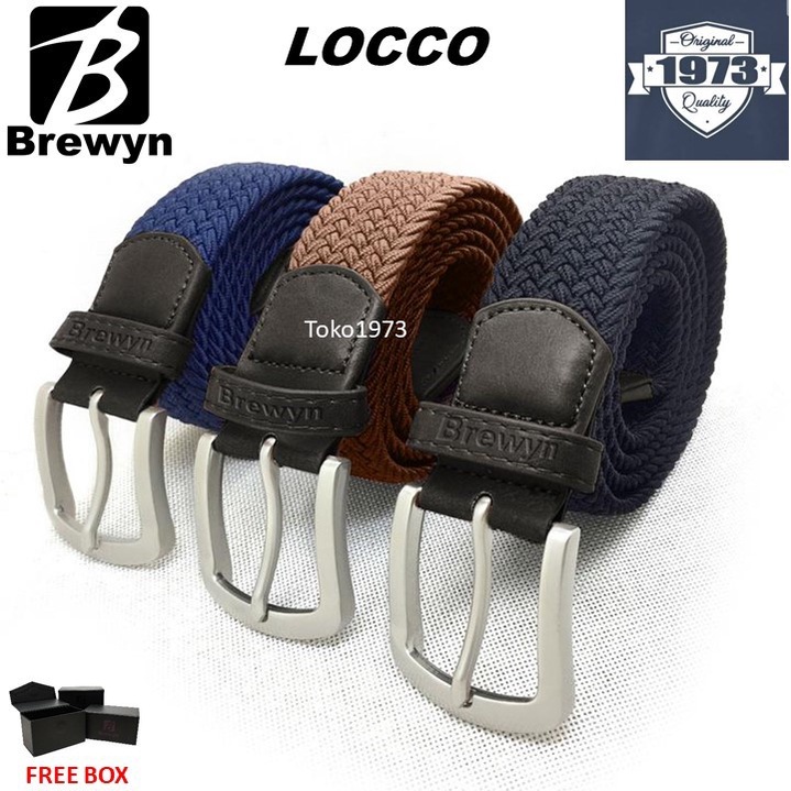 Belt BREWYN LOCCO rajut elastis unisex wanita Ikat pinggang pria Terlaris BEST SELLER Korea Gesper S