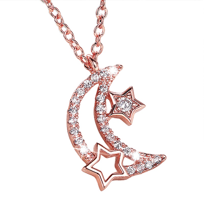 Fancy Female Necklace Rose Gold Color Moon And Star Pendant High Quality Stylish Versatile Women Necklace Exquisite Gifts