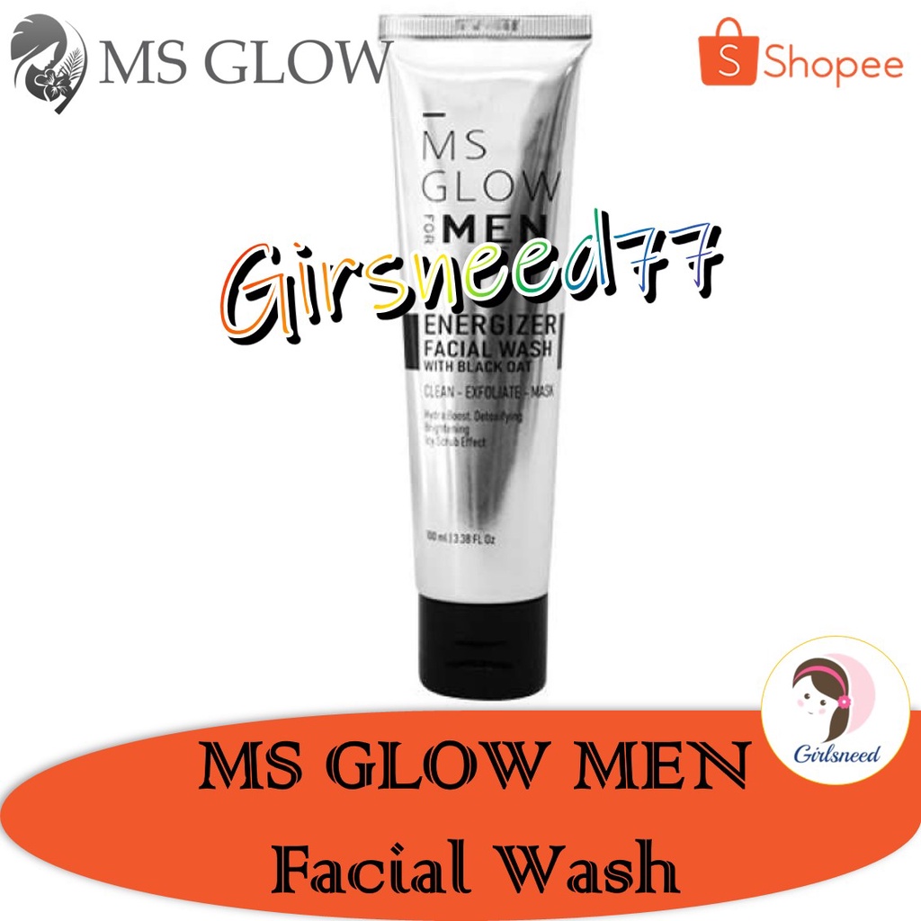 MS Glow For Men Energizer Facial Wash GIRLSNEED77 Sabun Pembersih yang Menghilangkan Noda di Wajah