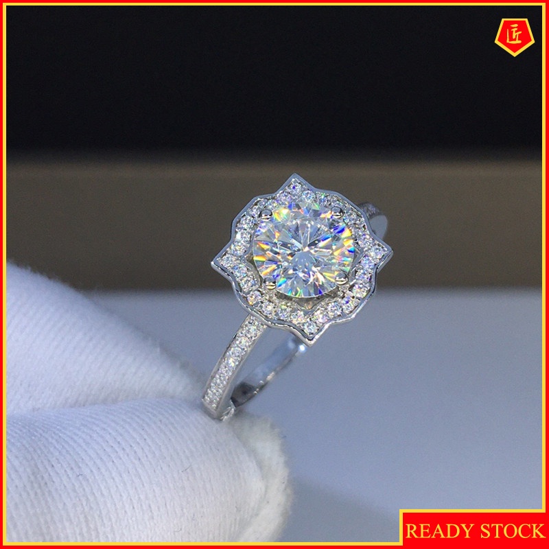 [Ready Stock]Women's Simple Moissanite Pt950 Platinum Ring Fashion