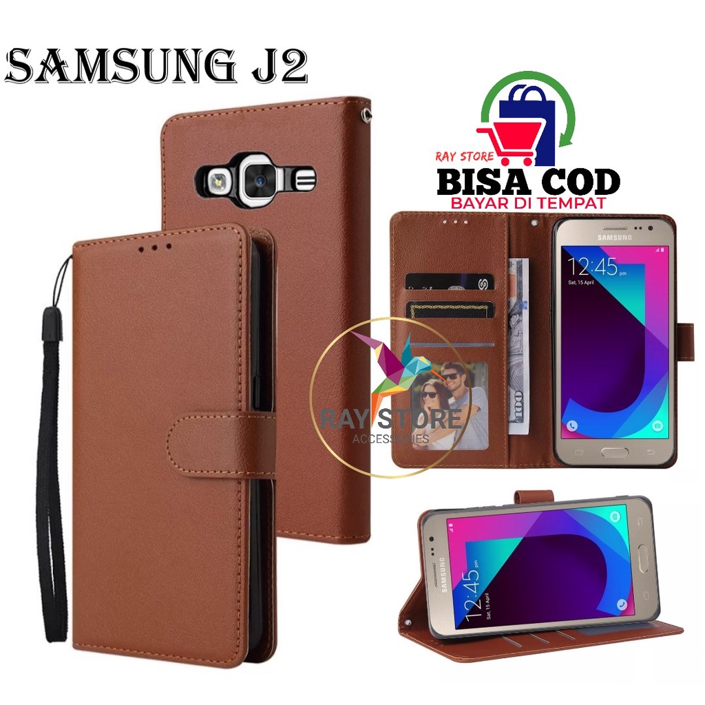 SAMSUNG J2  FLIP LEATHER CASE PREMIUM-FLIP WALLET CASE UNTUK SAMSUNG J2