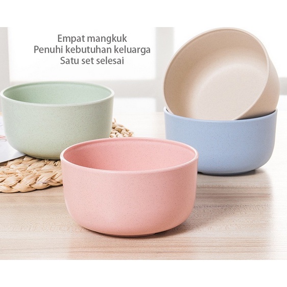 SB168 Mangkok Set 4 Pcs Mangkuk Makan Wheat Straw  Bowl Warna Warni Set