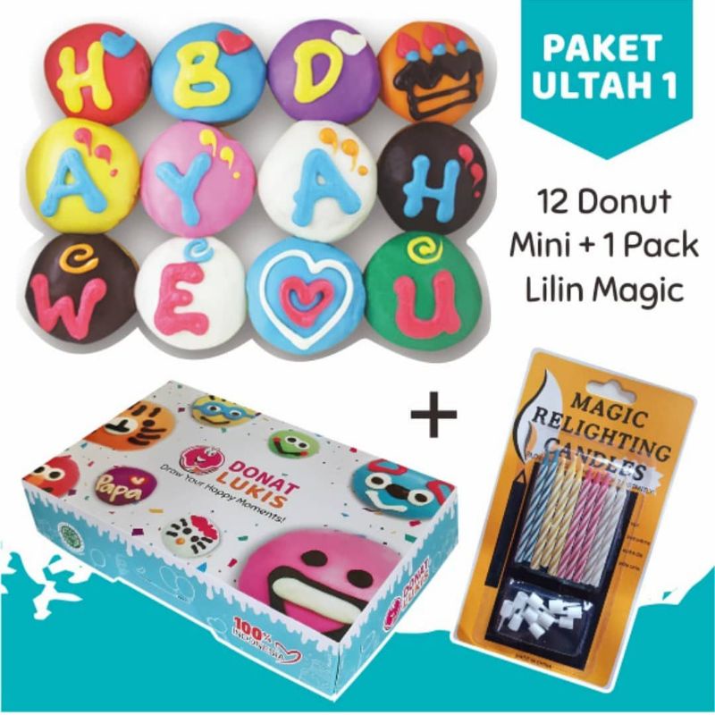 DONAT PAKET ULTAH 1 / DONAT UCAPAN / DONAT ULANG TAHUN + LILIN MAGIC