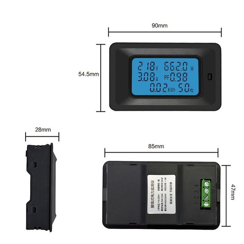Voltmeter Ammeter Wattmeter Power Energy 6in1 AC 85-250V 20A