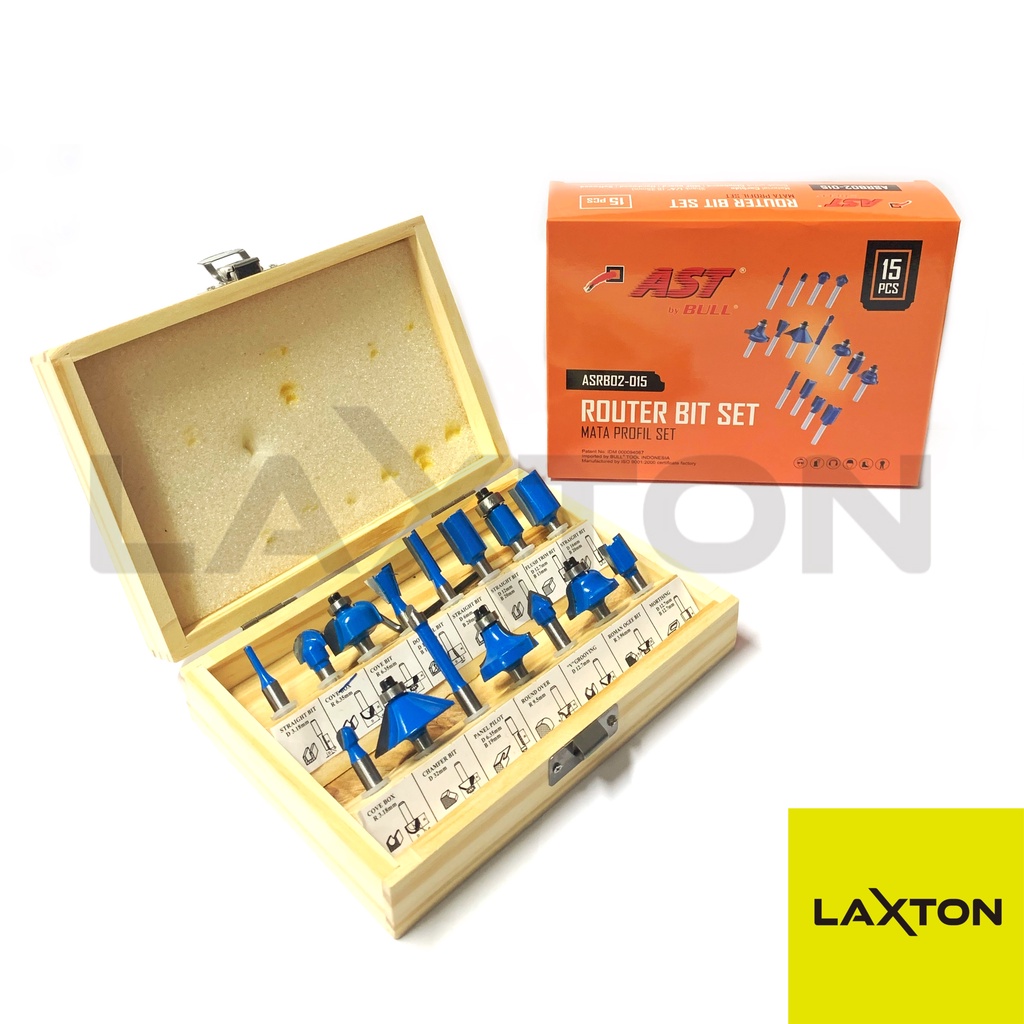 Mata profil wood trimmer kayu router bit set 15 pcs AST ASRB02-015