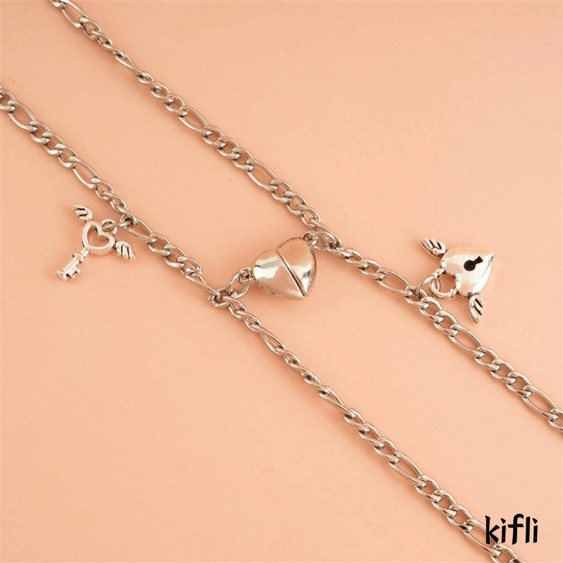 2Pcs,Fashion Cinta,Gelang Pasangan Magnetik,Kesederhanaan Rantai Paduan,Aksesoris Hadiah
