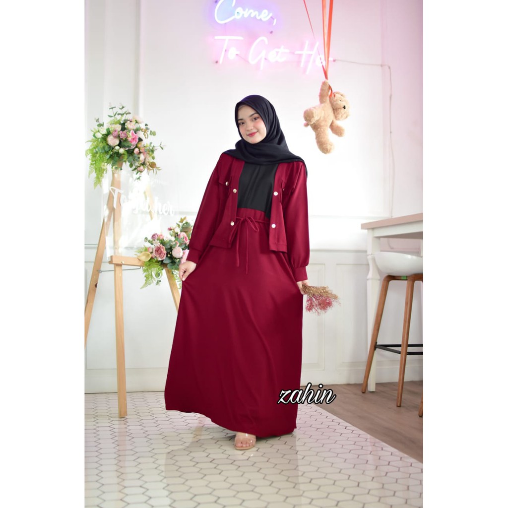 Set dress + outher aqila dan shaliha saliha ori zahin terbaru muslimah terkini ngajar kuliah baju seragam formal resmi