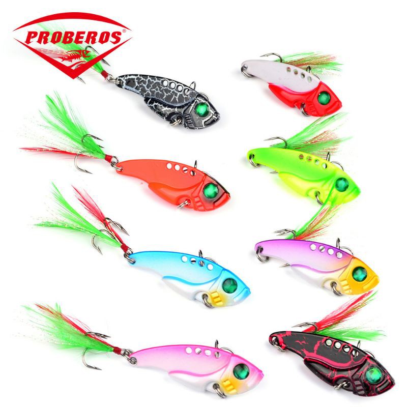 Umpan pancing spoon fishing lure metal vib vibration 11gram dengan bulu ekor