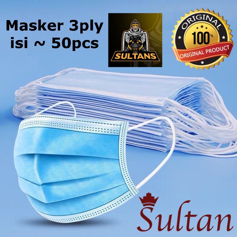 PROMO SULTAN MASKER 3PLY BIRU ORIGINAL ISI 50PCS NONBOX