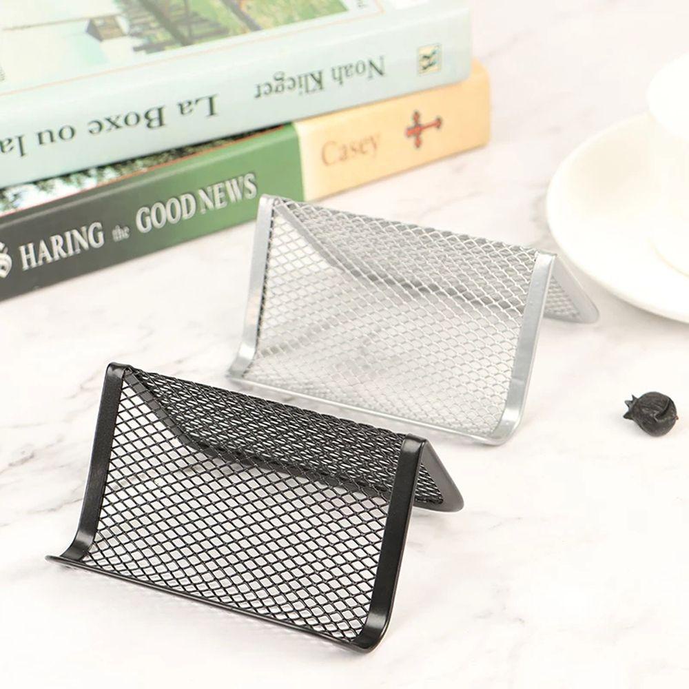 Nickolas1 Holder Kartu Nama Perlengkapan Kantor Hollow Card Memo Clip Holder Hitam Silver Stand Penyimpanan Meja Stand Pajangan Kartu Meja Rumah