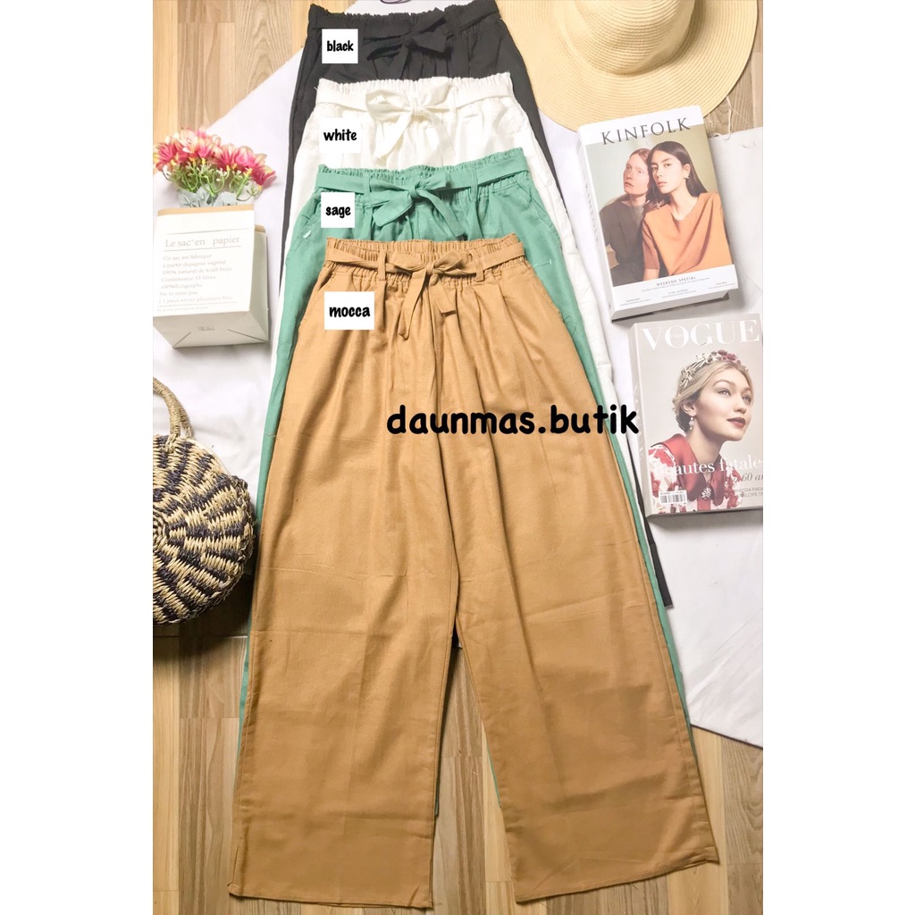 1KG MUAT 4PCS | KULOT LINEN RAMI TALI RIBBON PANTS KAWA KOREAN STYLE HITS OOTD SELEBGRAM FASHION WANITA TERBEST SELLER