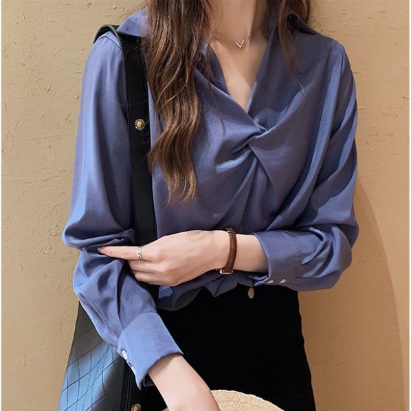 Kemeja Basic Top Wolfis / Atasan Kem Wanita korean style fashion wanita