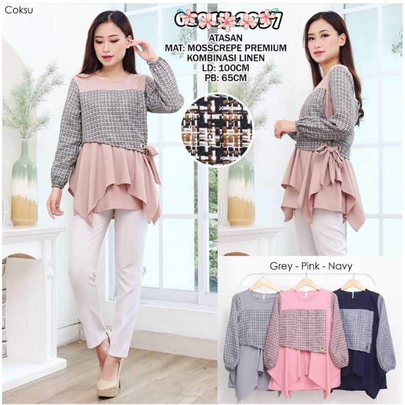 Melody Linen top / blouse linen / blouse vest / blouse asimetris / blouse tartan / blouse korean sty