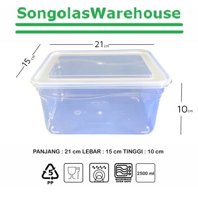 Toples kotak kontainer pack 2500 (21x15 h:10) Bening Kotak Plastik Wadah Bumbu Dapur Kue