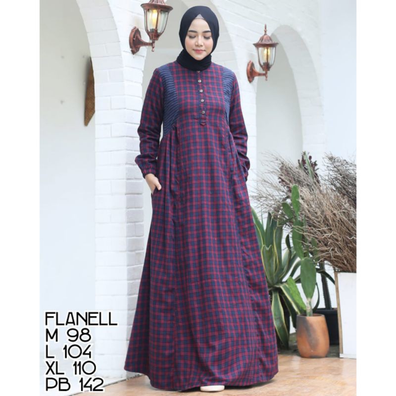 gamis linen dan fanel wanita