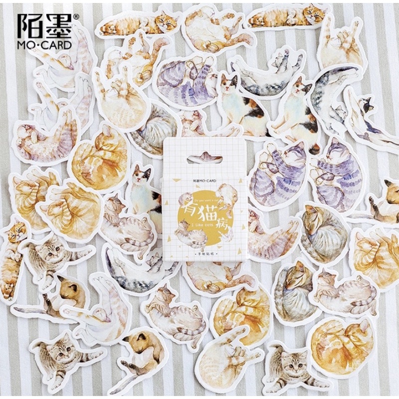 (45 PCS) STICKER AESTHETIC CUTE BOX STIKER LUCU MURAH BINATANG ORANG BUNGA SCRAPBOOK STIKER HP-Cat