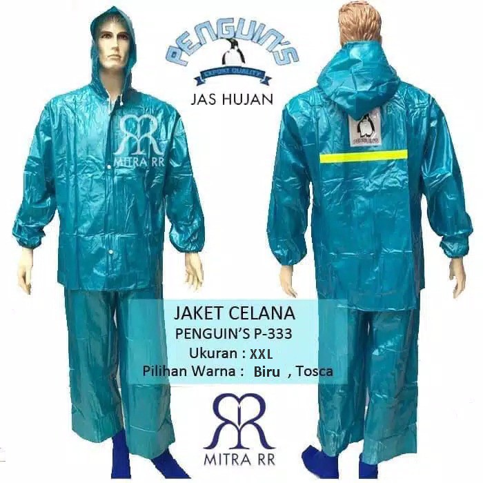 Jas hujan Setelan Jaket Celana Penguins P-333 Raincoat Tebal PVC