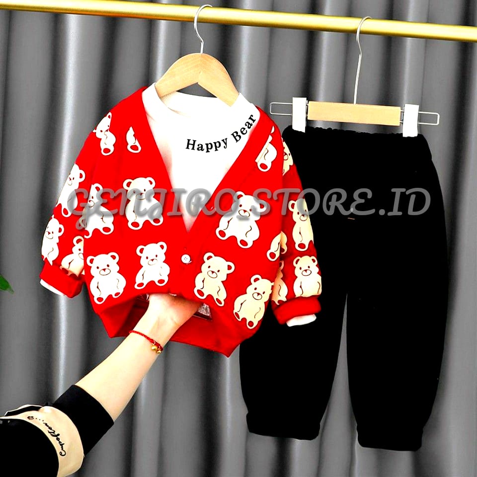 SETELAN ANAK LAKI LAKI/SWEATER ANAK/ SWEATER MOTIF SABLON BEAR/ LENGAN PANJANG ADA DALAM OBLONG LENGAN PENDEK ADA CELANA PANJANG/3 IN 1 /UNTUK ANAK USIA 2 TAHUN - 8 TAHUN/BISA COD