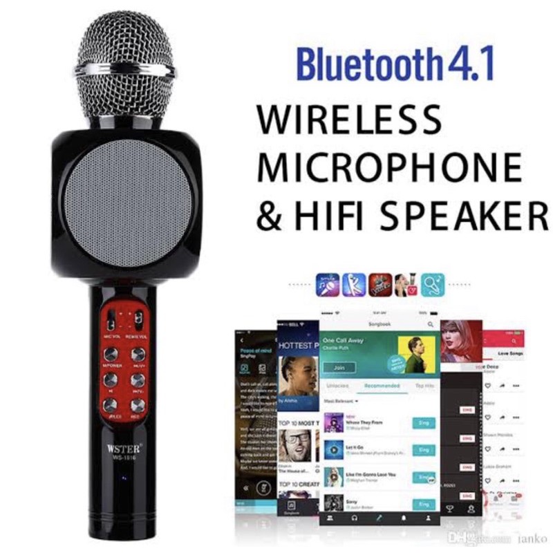 Microphone &amp; Speaker Bluetooth PINZY WS - 1816 LED- Microphone WS 1816 LED