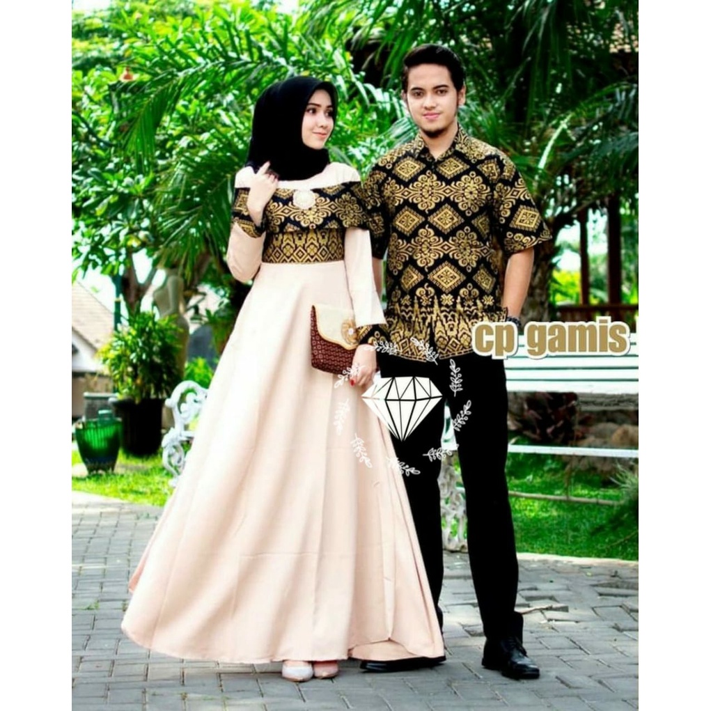 YASMIN GOLD COUPLE ORI NAJWA/ COUPLE BATIK PRADA BAJU SARIMBIT 5 WARNA / GAMIS BATIK COUPLE PASANGAN