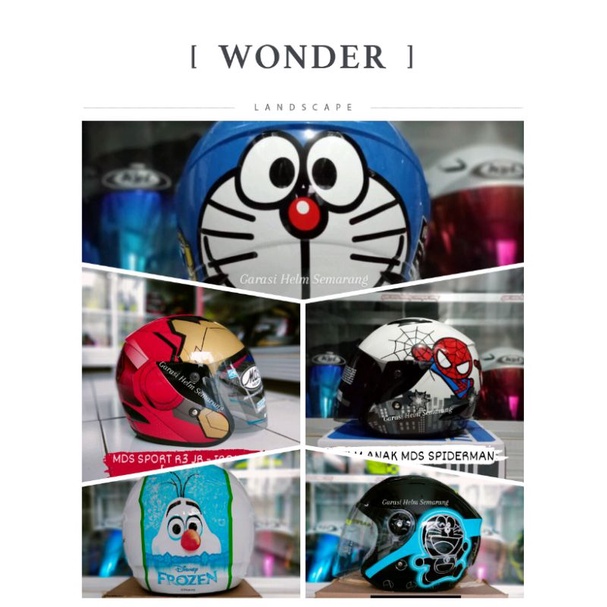 HELM ANAK KEROPI POMPURIN GUDETAMA DORAEMON HELM ANAK OLAF HELM ANAK FROZEN HELM ANAK IRON MAN HELM 