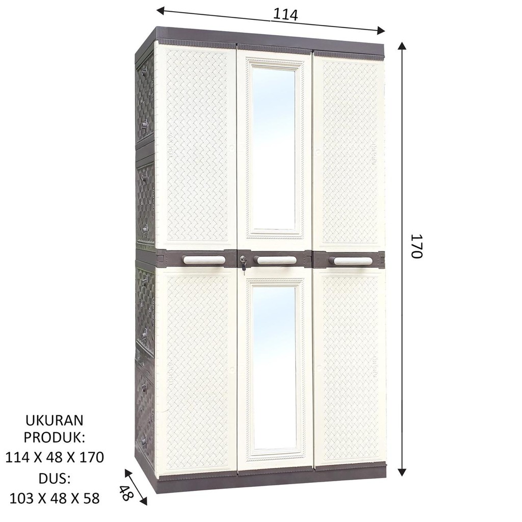 JTR LEMARI  PLASTIK GANTUNG AKAKO 3 PINTU KACA ELEGANT 
