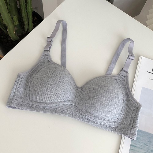 【 Bra Mall 】BM-047 Bra Tanpa Kawat Anti Kendur Bahan Katun Untuk Wanita-Abu Tua