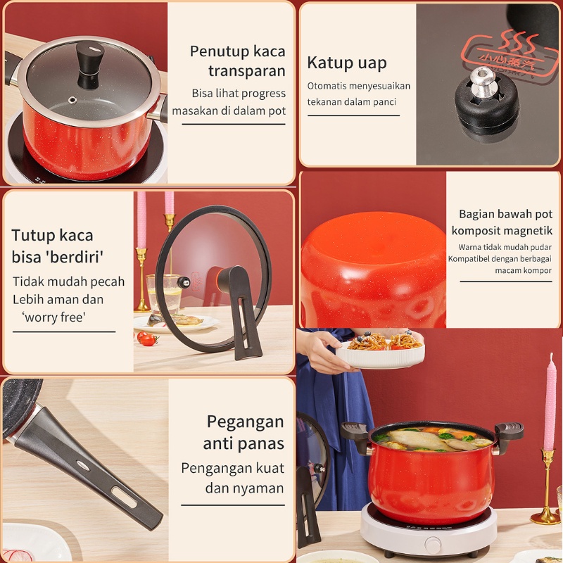 CEO Panci Penggorengan Panci Presto dan Soup Pot Set isi 3 Colorfull Anti Lengket dan Multifungsi