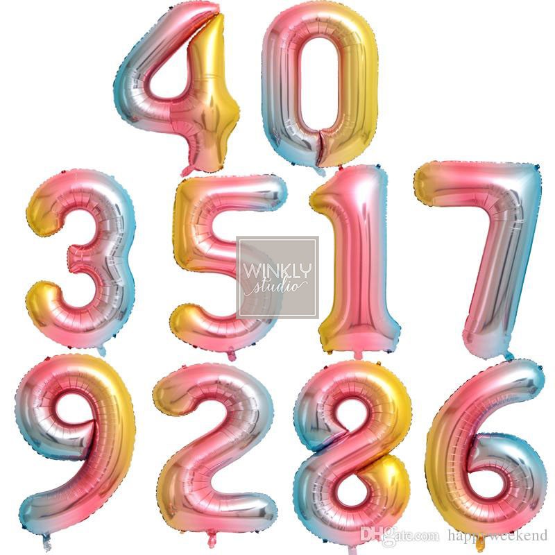 Balon Angka Pelangi Jumbo 80cm / 32inch Giant Number Balloon Rainbow Balon Angka 80 cm