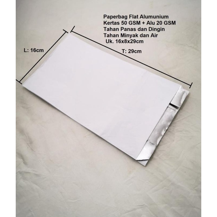 

(TERLARIS) Dijual Paperbag Flat Alumunium 16x8x29cm Tahan Panas, Dingin, Minyak,