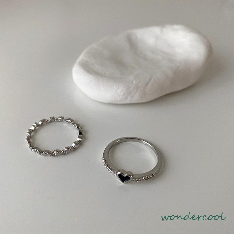 Set Cincin Jari Telunjuk Bahan Zirkon Warna Hitam Untuk Wanita -Won