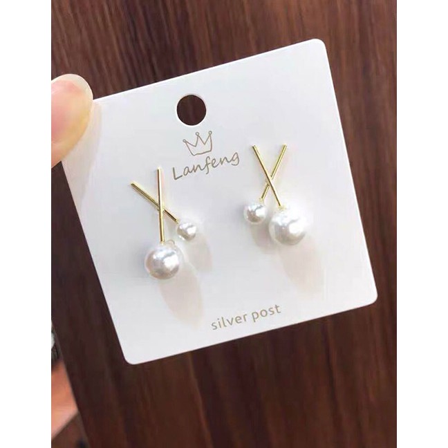 LRC Anting Tusuk Fashion Gold 925 Silver Needle Cross Size Pearl Stud Earrings A58738