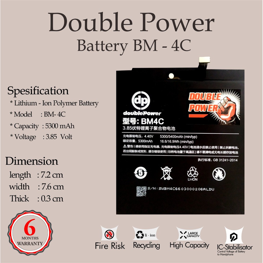 Battery Double Power Baterai Xiaomi Mi mix seri BM4c , 5400mah