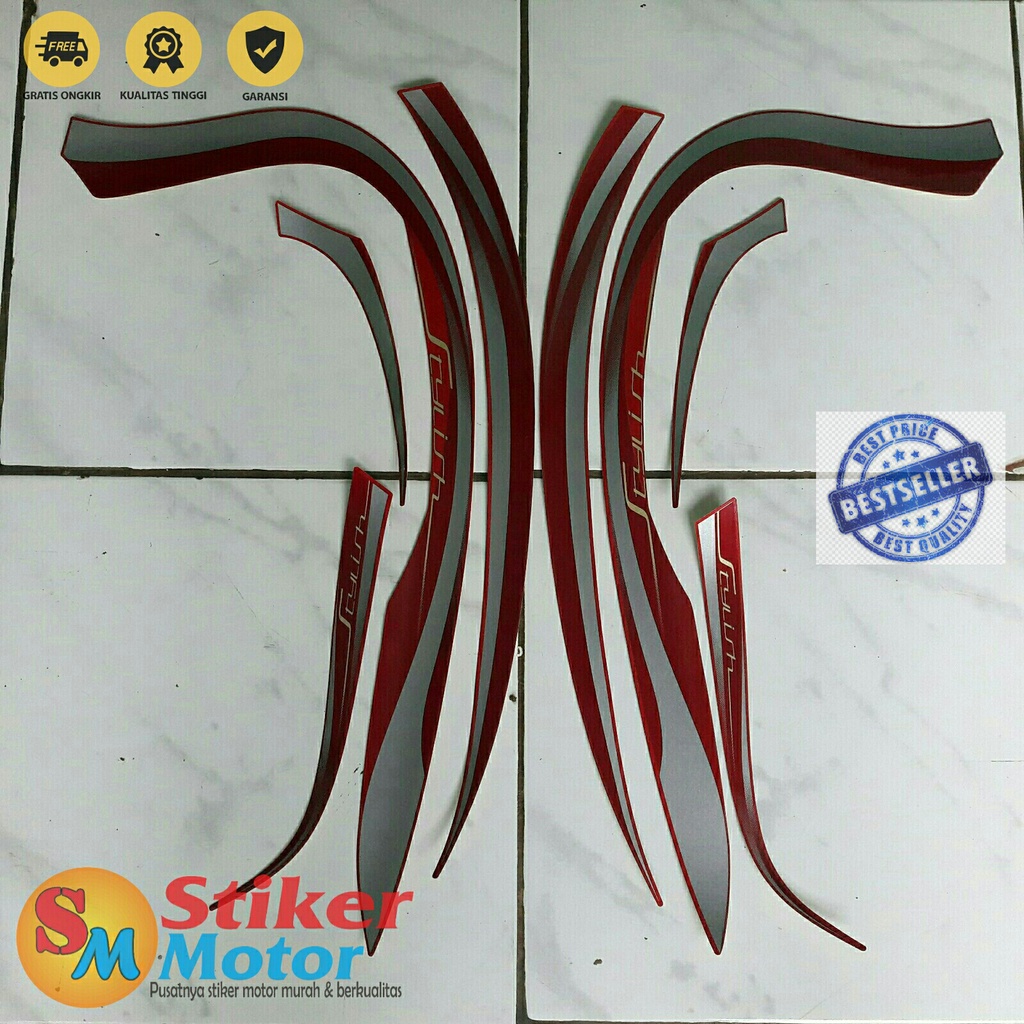 STRIPING STICKER LIS LES POLET BODY MOTOR SCOOPY STYLISH 2021 MERAH DOFF