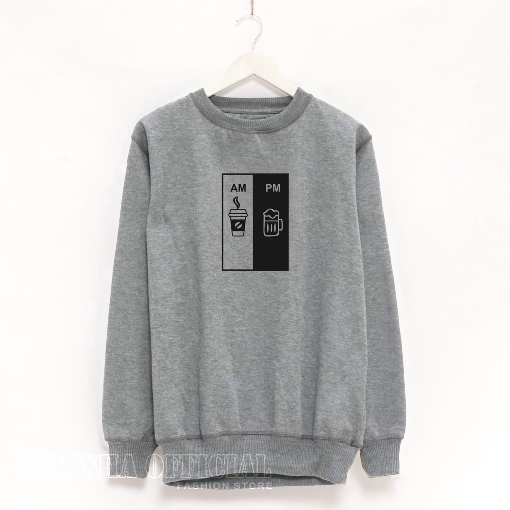 FenishaStore AM PM sweater crewneck Oversize Wanita Size M,L,XL,XXL Bisa Bayar Ditempat COD