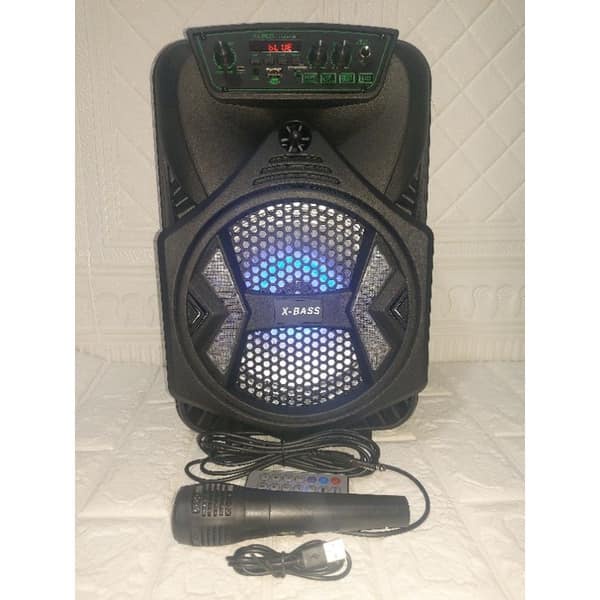 Speaker Bluetooth Karaoke Fleco F-8802 LED 8,5 Inch Gratis Microphone+Remote Super Bass