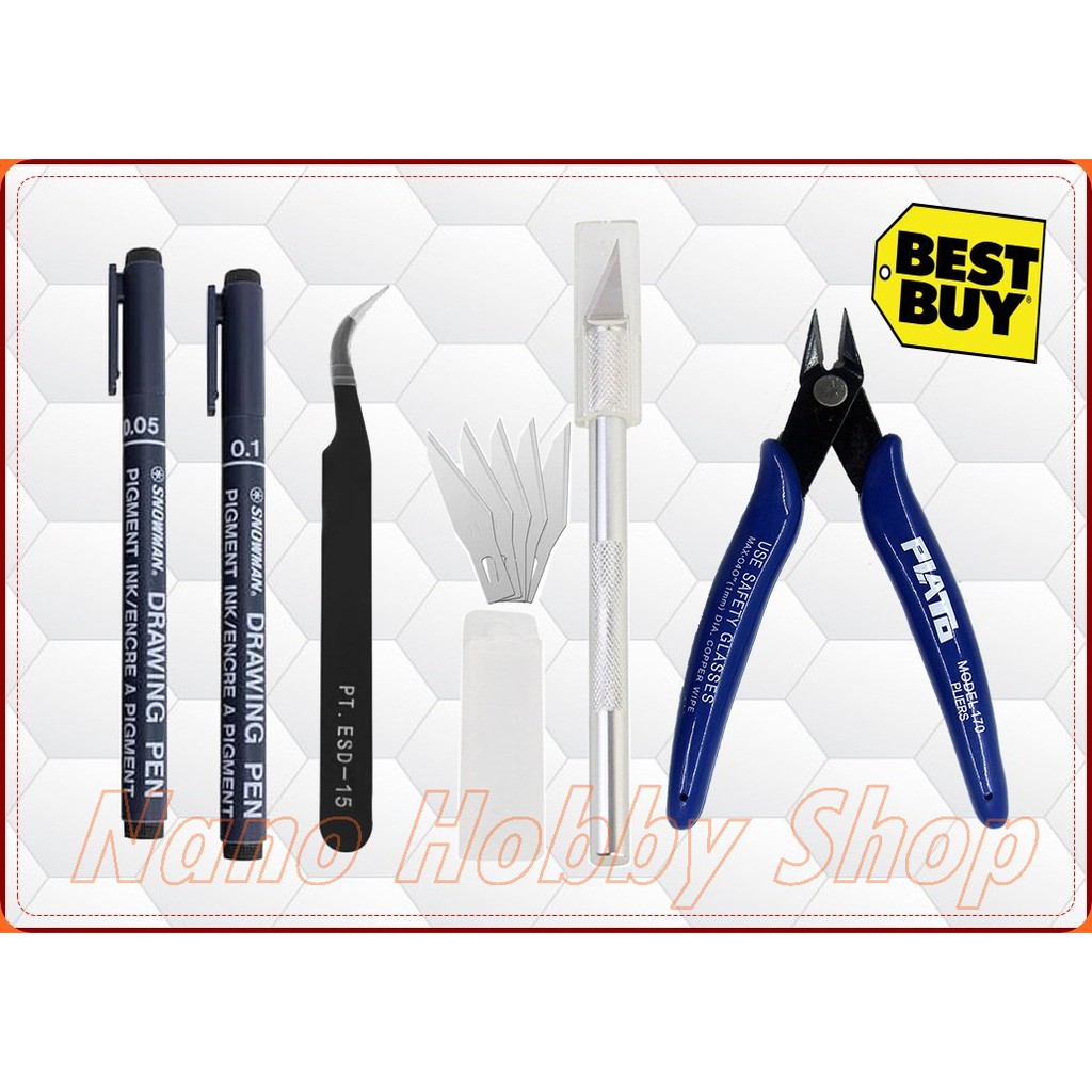 Paket Mini Set Tool Kit Gundam Gunpla Tang Pinset Lining Pen Knife (Paket Wajib Pecinta Gundam)