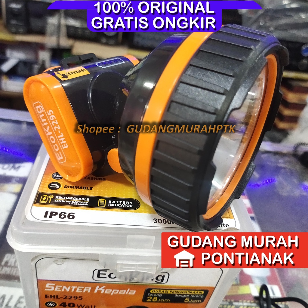 Senter Kepala 40watt ECOKING JUMBO dengan Indikator Baterai di body Headlamp head lamp lampu senter kepala 2295