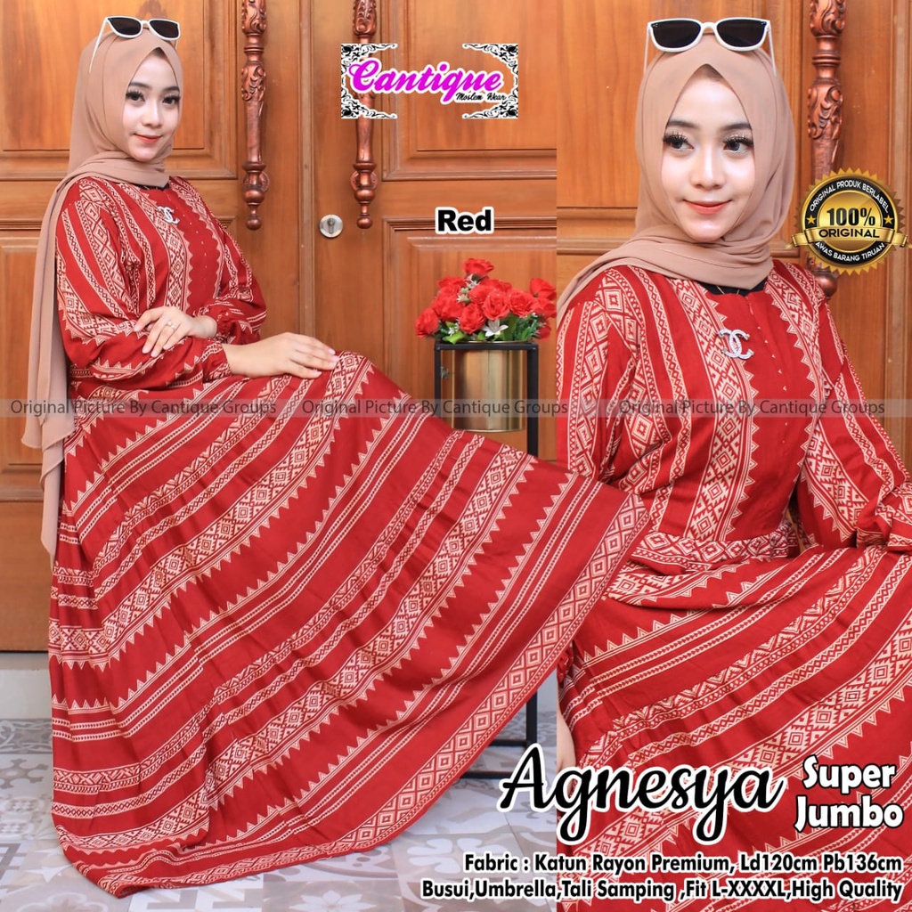AGNESYA SUPER JUMBO BY CANTIQUE TERUSAN DRESS GAMIS ABAYA JUMBO MUSLIMAH MOTIF GARIS BAHAN RAYON PRE