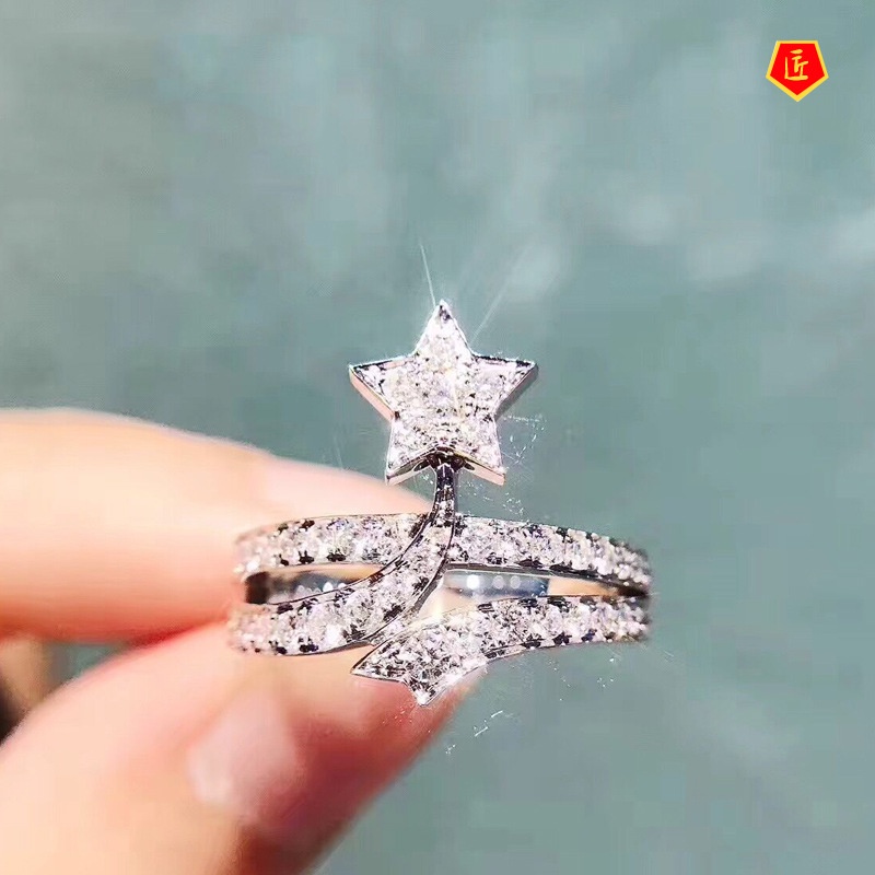 [Ready Stock]Creative Luxury Five-Pointed Star Diamond Ring Fashion