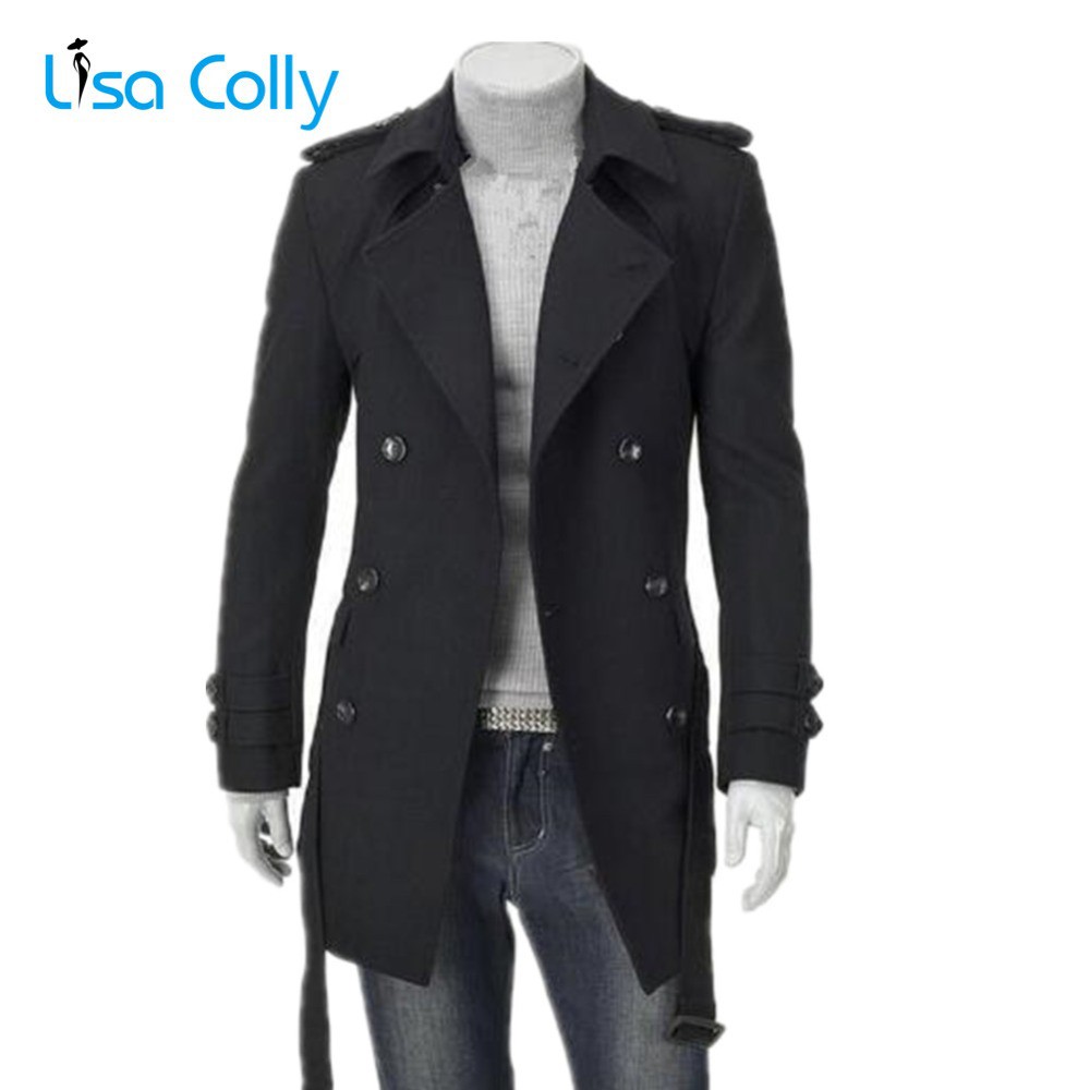 POTONGAN Lisa Colly New Mens Wool coat  Autumn Mens Trench Coat Men Double Breasted Woolen Coat