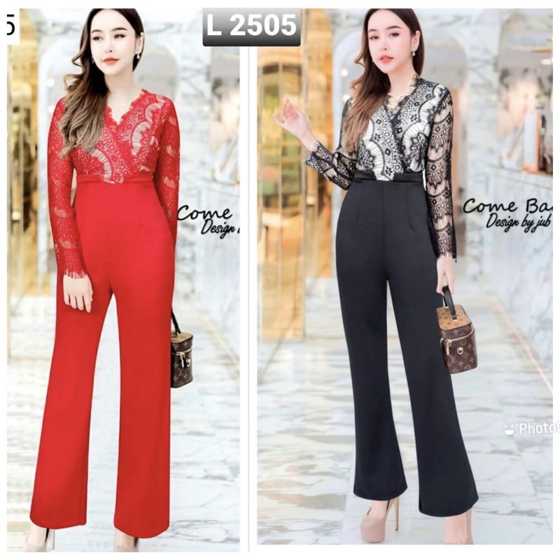 Pakaian Jumpsuit Baju Lengan Panjang Brokat Lace Celana Panjang Curbray Wanita Scuba Premium GL2505