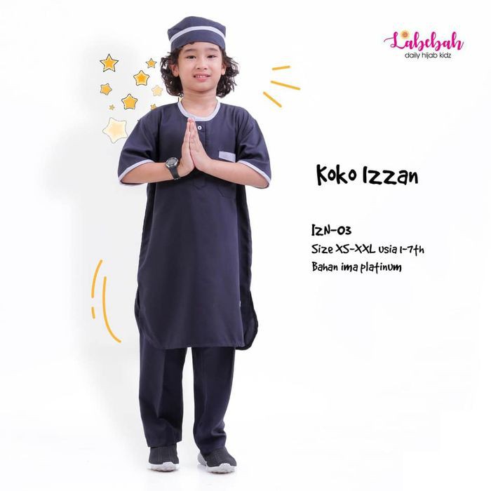 Koko Izzan Labebah set celana peci / koko gaul / Koko anak anak / Ima - 0 Hitam