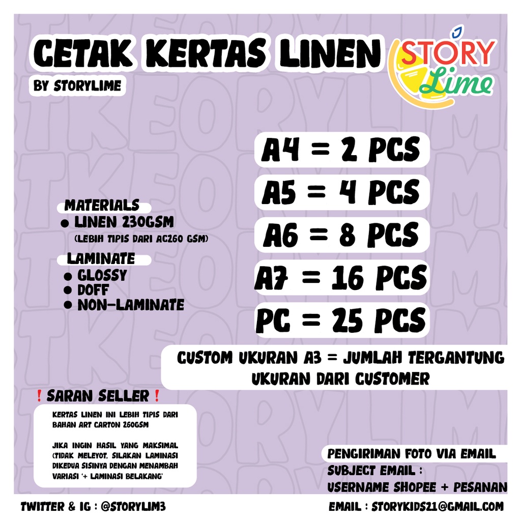 Cetak Art Print Kertas Linen Bertekstur Bebas Custom Gambar &amp; Ukuran (Cetak photocard, postcard, artprint, dll)