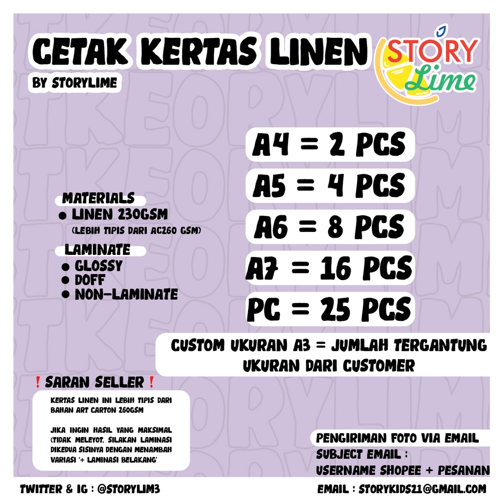 Cetak Art Print Kertas Linen Bertekstur Bebas Custom Gambar &amp; Ukuran (Cetak photocard, postcard, artprint, dll)